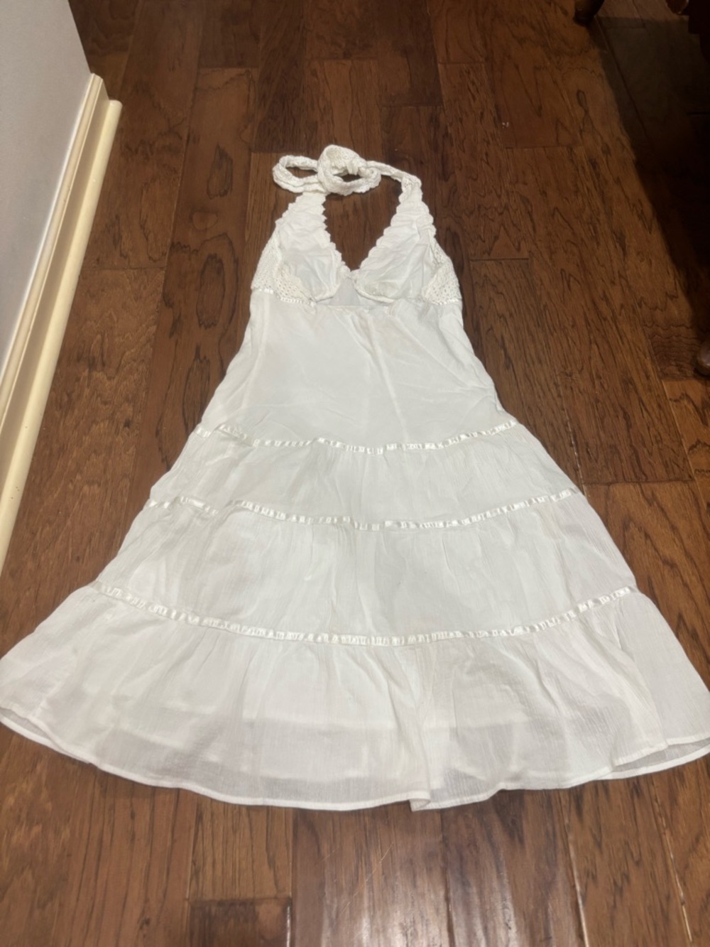 Y2K B Darlin White Crochet Halter Mini Dress Fairycore Ren Fair Boho - Picture 10 of 13
